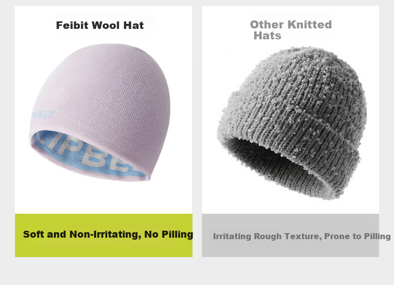 Feibit Merino Wool Hat Unisex Antibacterial Warm Knitted Sports Cap Anti-Pilling Ear Protection Cold Resistant Snow Pink 5