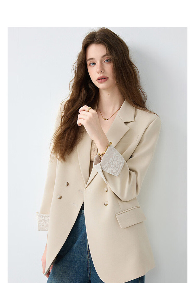 Demana [Sharp Aura] Spring Urban Commuter Style Lace Splice Double-Breasted Loose Slimming Coat for Women Premium Feel 2