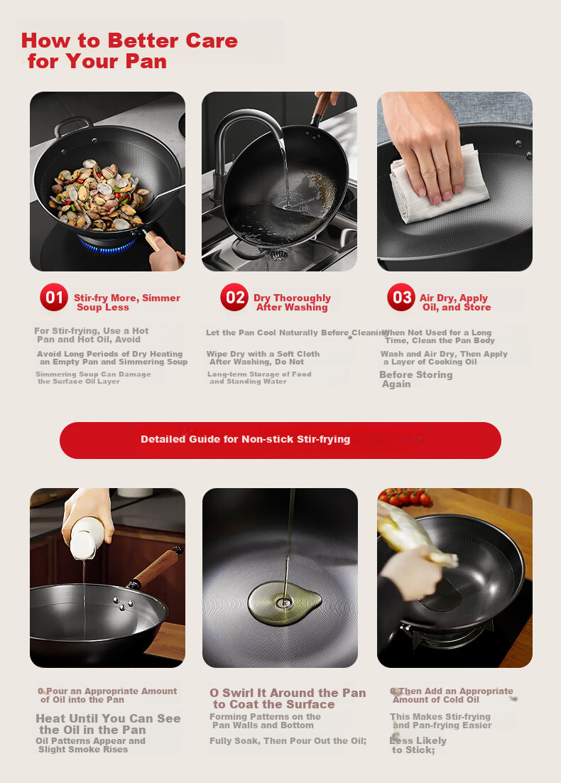 Kambach 32cm Titanium Iron Wok Non-Coated No-Seasoning Household Stir-Fry Pan Compatible with Induction and Gas Stoves 2