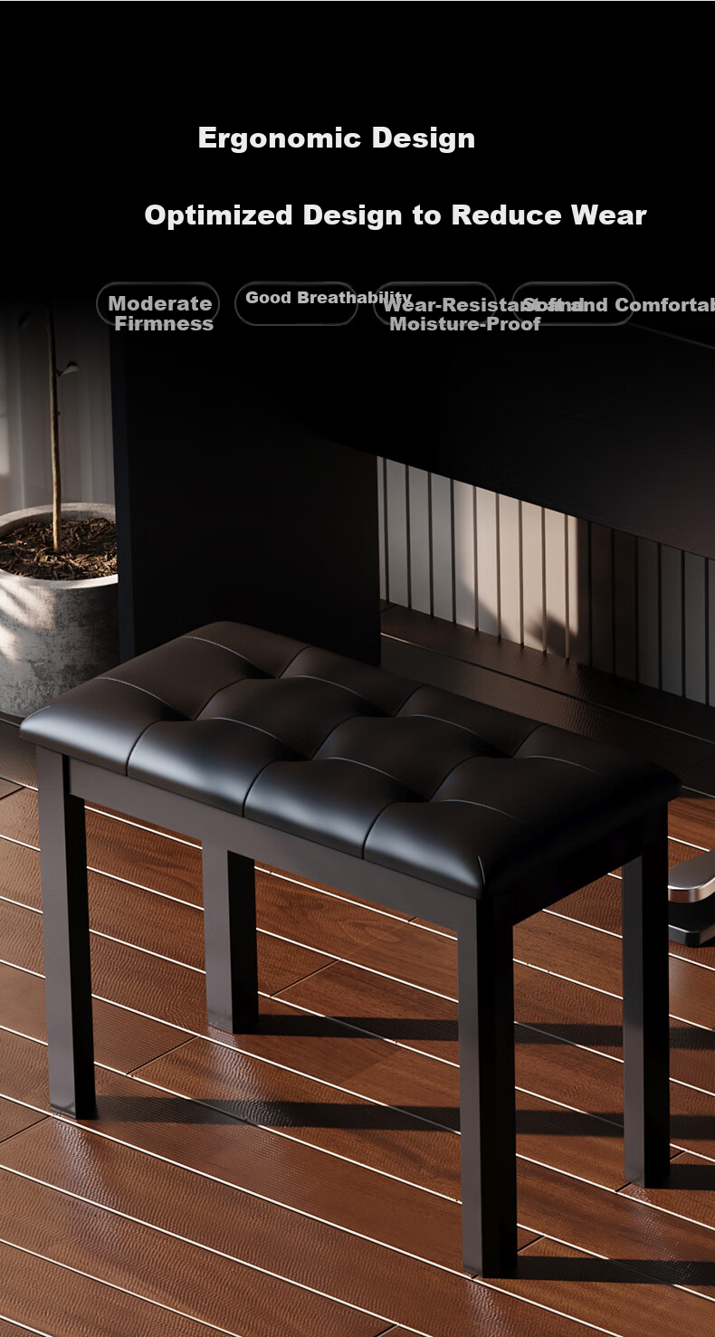 Betsy Piano Bench Electric Piano Bench with Music Storage Box Solid Wood Legs Electronic Keyboard Professional Bench Universal Black Double Piano Bench 3