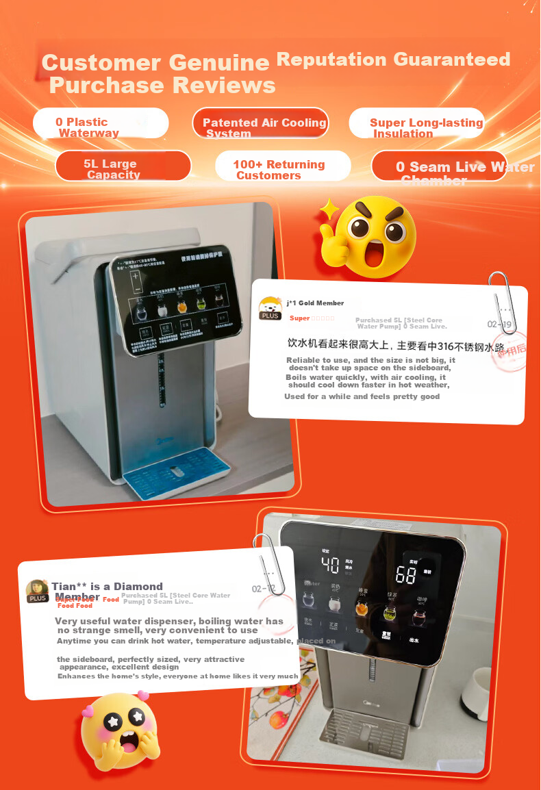 Midea Little Cube Pro Upgraded Electric Hot Water Bottle Food Grade 316L Smart Home 5L Fully Automatic Power-Off Insulation Constant Temperature Detachable Baby-Friendly 31W Pro 1