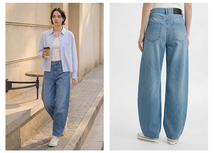 JD Jingzao Linen Curved Blade Women's Jeans Vintage Style Casual Pants 2026 New Spring Autumn Women's Trousers Retro Dark Blue 29 11