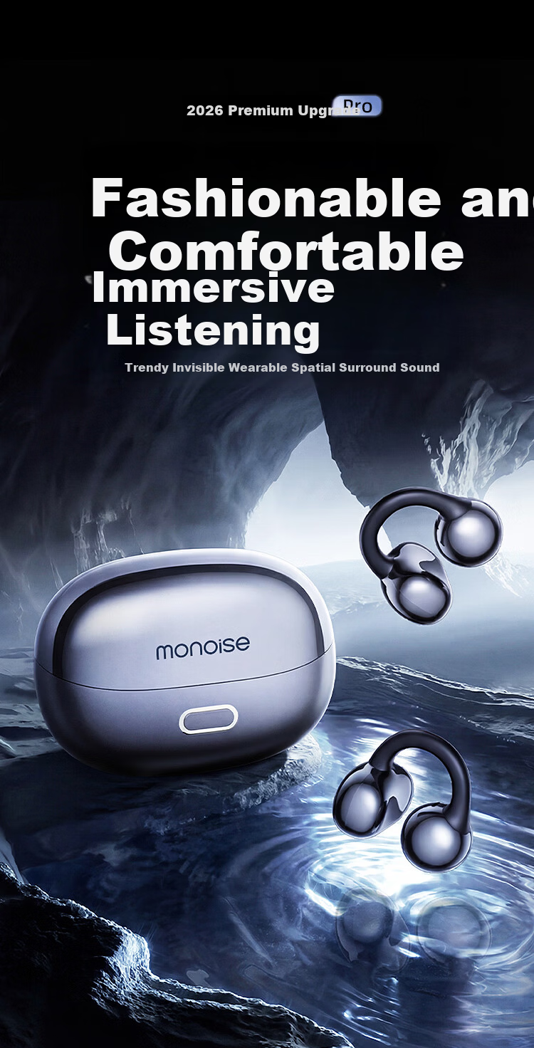 MONOISE 500W Hot Sale | Ultimate Acoustics Bluetooth Clip-On AI Wireless Ear-Hanging Earphones 2026 Sports Running Music Non-In-Ear Real-Time Translation Noise Cancelling 7