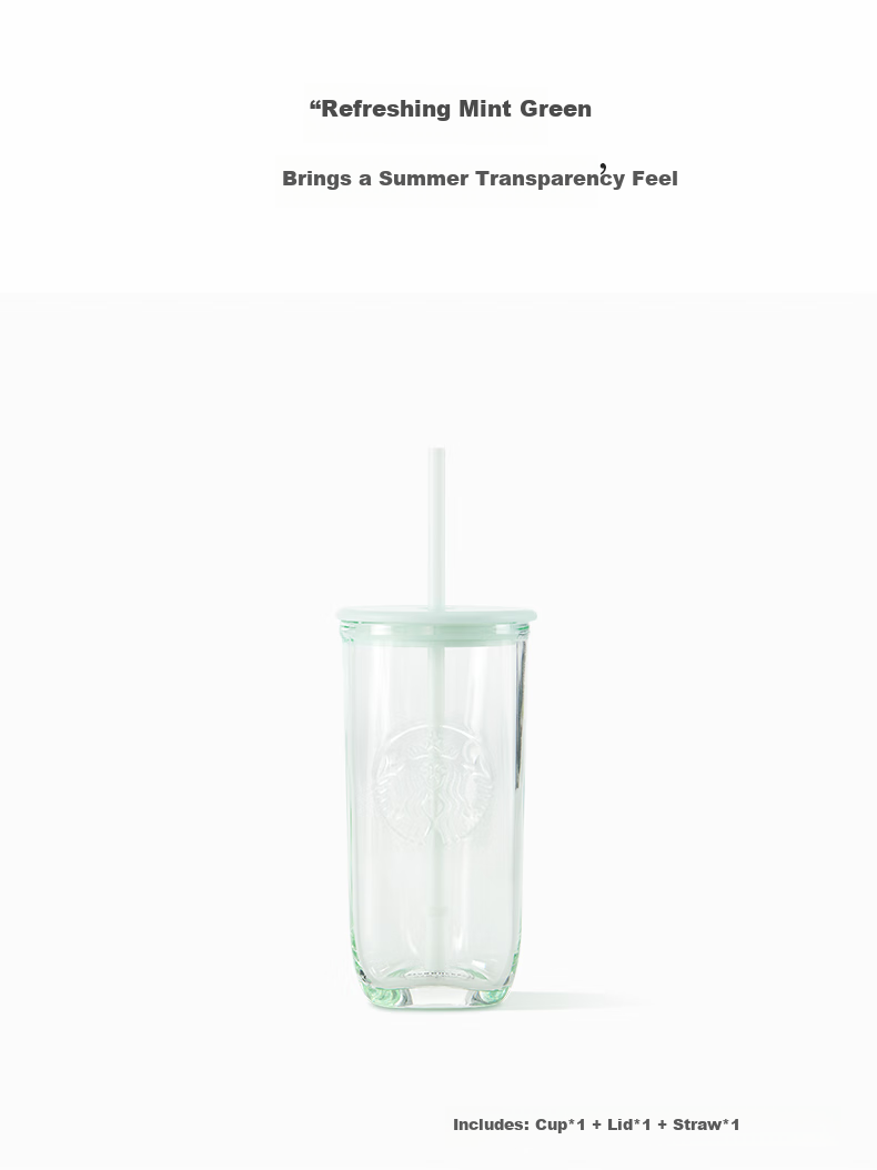 Starbucks Mint Green Series Triangular Glass Straw Cup 473ml Coffee Tea Water Cup Women's Day Gift 1