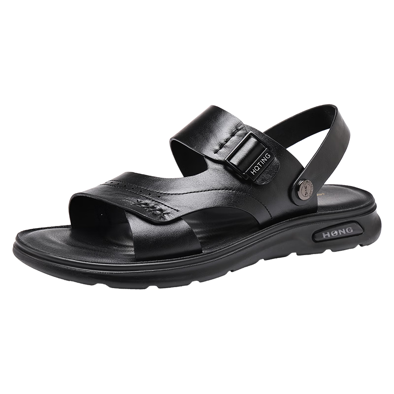 Red Dragonfly Men's Leather Fashion Casual Sandals Lightweight Soft Sole Dual-Wear Driving Beach Shoes WTT261141 Black Size 43