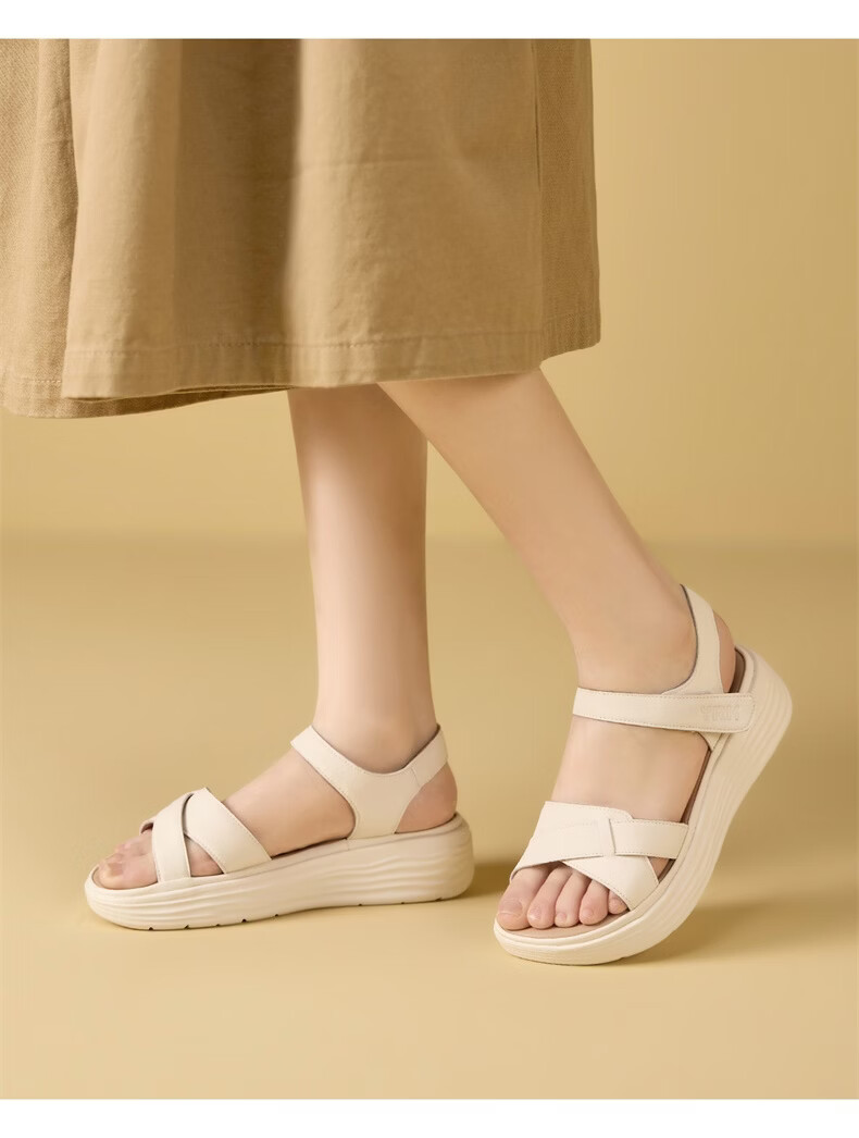Eierkang Women's Sandals Thick Sole Height Increasing Large Size Casual Sandals Magic Tape Soft Sole Mom Sandals 18065W Apricot Color Size 38 6