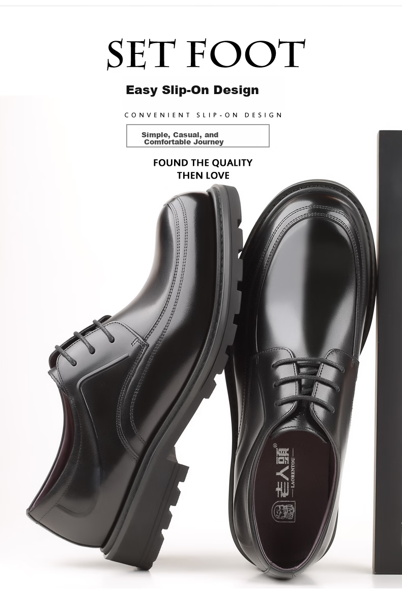 LAORENTOU Men's Leather Dress Shoes British Style Low-top Casual Soft First Layer Cowhide Lace-up Non-slip Round Toe Black 38 3