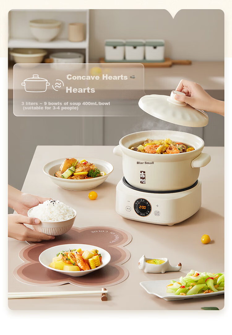 Bear Electric Clay Pot Electric Stew Pot Soup Cooker Health Porridge Cooker 3-4 People Split Electric Clay Pot DSG-D30S1 3L High Heat Quick Stew [Off-White] 12