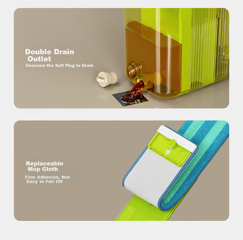 HoMettler Clean and Dirty Separation Flat Mop Household One-Drag Clean Hands-Free Washing 2025 New Scraper Double Rod Double Mop 6 Mop Cloths 13