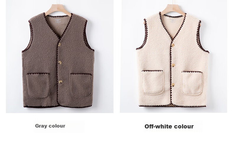 Fengxiao Middle-aged and Elderly Women's Autumn Vest New Stylish Autumn Winter Sleeveless Casual Solid Color Fleece Vest for Mom 2