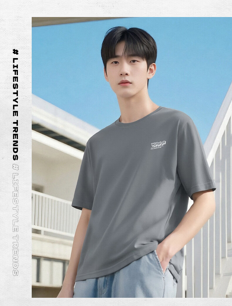 Warrior Pure Cotton Men's Summer Quick-Dry Short Sleeve T-Shirt Running Fitness Crew Neck Loose Casual Breathable Durable Men's Wear 10