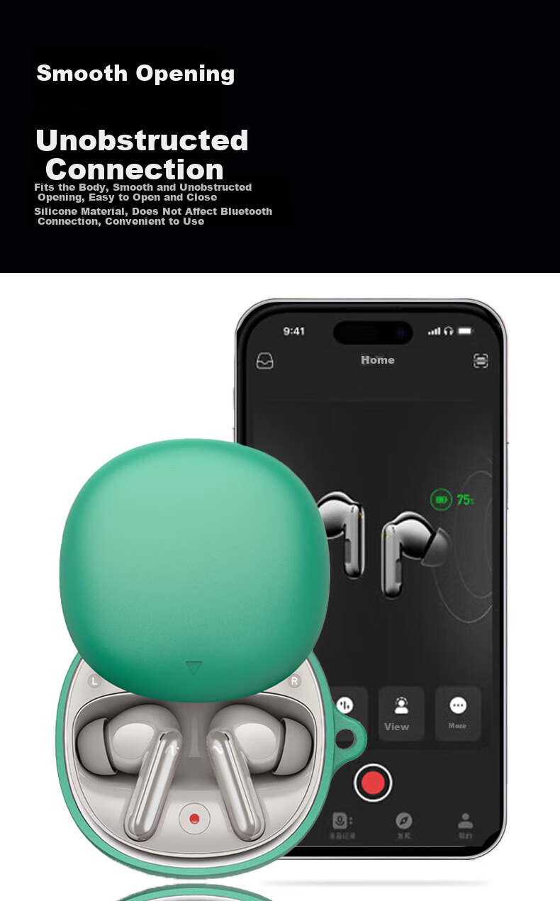 KMaxAI Silicone Protective Case for iFLYBUDS Pro 3 by iFLYTEK with Hook, Solid Color Matte Finish, Wireless Charging Earbud Strap, Minimalist Black 4
