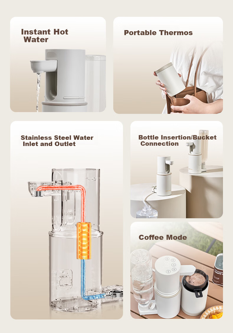 IMiMONE Portable Instant Hot Water Dispenser with Bottom-Load Bottled Water, Dorm Travel No-Installation Foldable Electric Kettle, Small Insulated Cup, Milk Preparation Desktop Water Heater, Home Fast 3