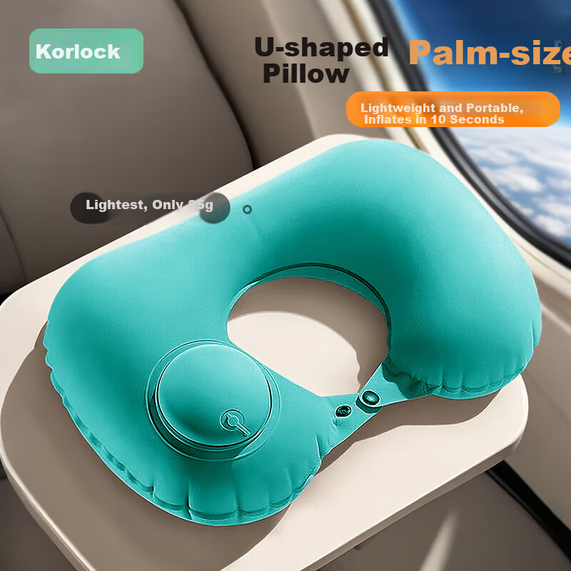 Kelorock Inflatable U-Shaped Travel Pillow Press-to-Inflate Portable Neck Pillow for Airplane High-Speed Train Sleep Support