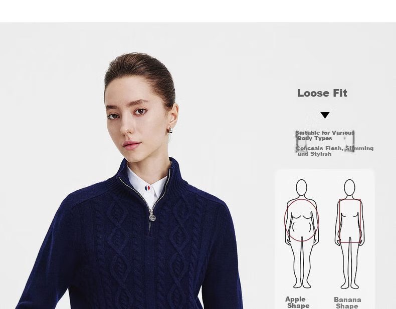 Navikail Italian Small Sailboat Women's Full Wool Commuter Sweater Half-Open Collar Knitwear 2334044501 White L 10