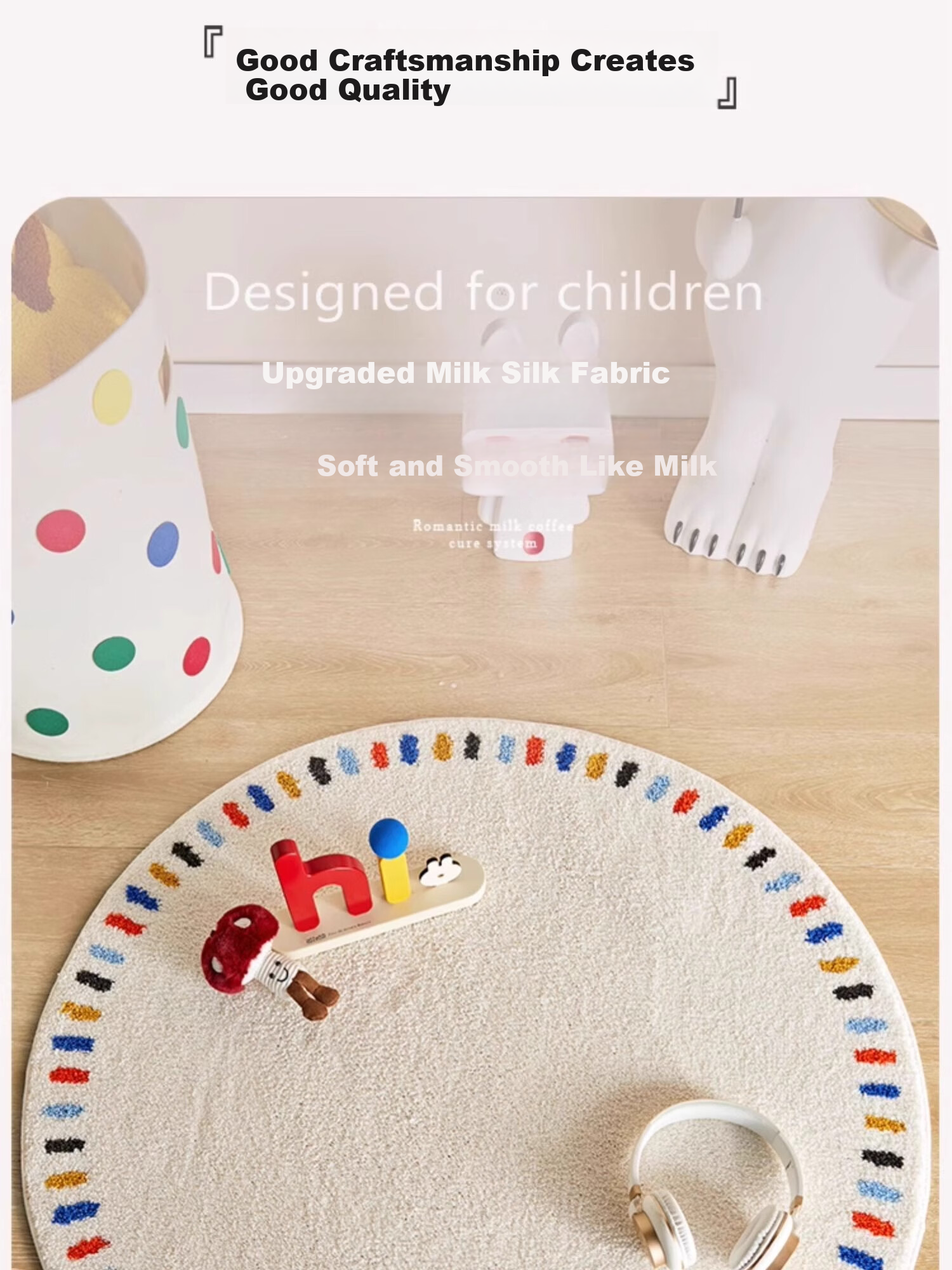 Shangce Milk Silk Children's Round Carpet Dopamine Bedroom Bedside Rug Living Room Kids Room Study 120cm Diameter 8