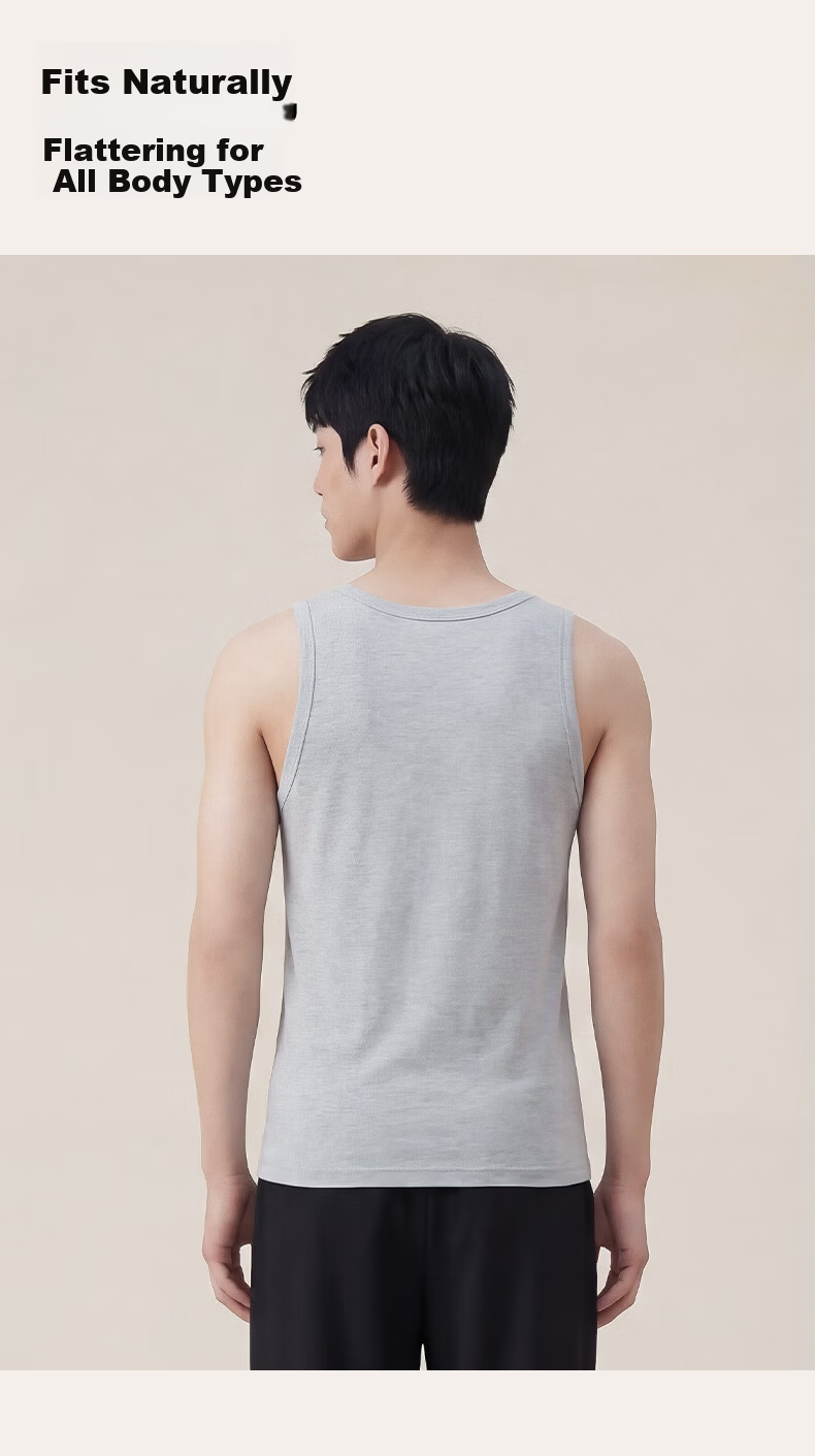 FIRS Men’s Vest [2-Pack Pure Cotton] Seamless Round Neck Antibacterial Sports Sleeveless Undershirt 11