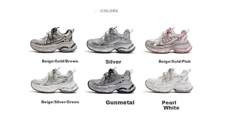 CAMEL Galaxy 3rd Generation Dad Shoes Women Colorblock Patchwork Height Increasing Outdoor Casual Shoes L26S283014 Beige/Silver/Green Size 35 18