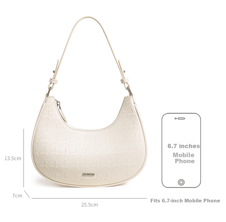 Miaodi 2026 Cowhide Embossed Underarm Baguette Crescent Elegant Workplace Commuter Handbag Crossbody Bag Birthday Gift 29
