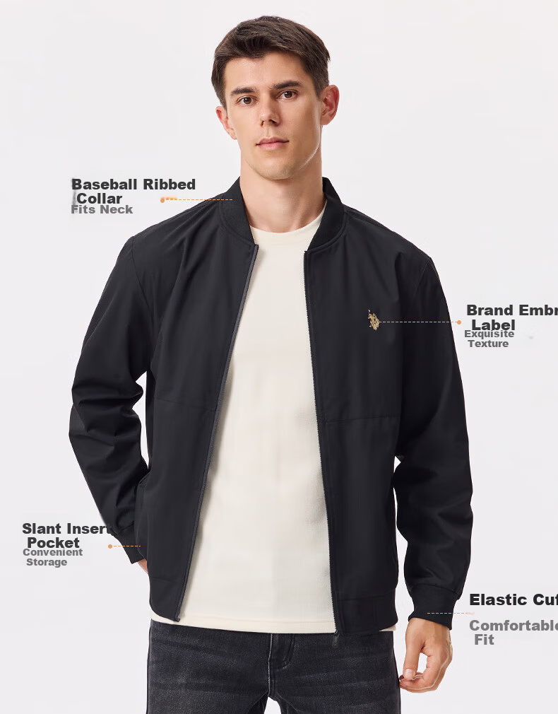 U.S. POLO ASSN. Men's Autumn Business Casual Baseball Collar Jacket High-End Windproof Commuter Coat 3