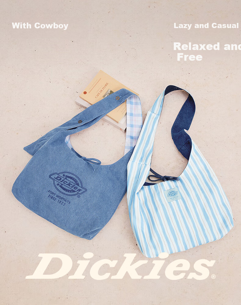 Dickies Reversible Single Shoulder Crossbody Tote Denim Picnic Bag Large Capacity Commuter Striped/Dark Blue 4