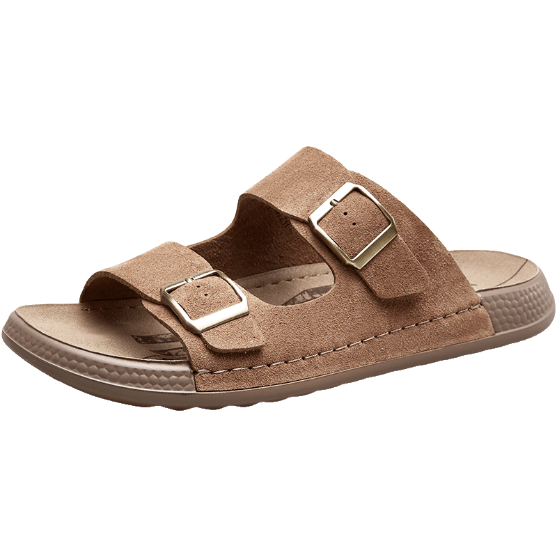 Eierkang Men's Soft Sole Double Buckle Boken Style Slippers Retro Casual Sandals 96290W Yellow Brown Size 41
