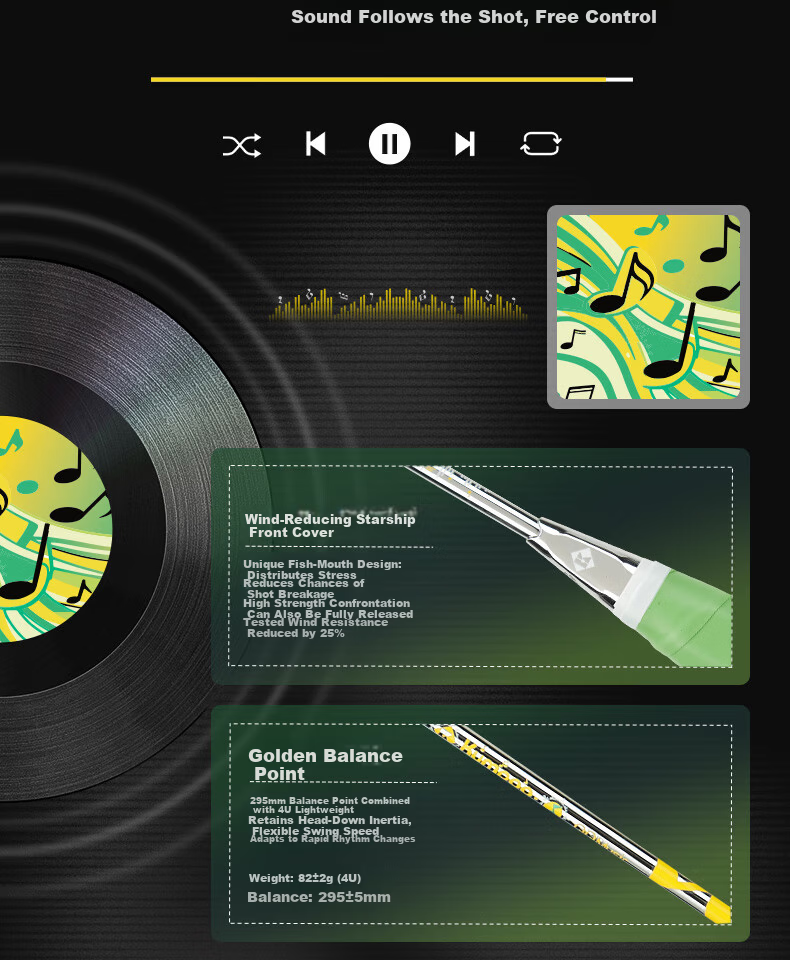 KUMPOO QQ Music Collaboration Full Carbon Ultra-Light All-Purpose Badminton Racket Silver Green (Pre-Strung) 6