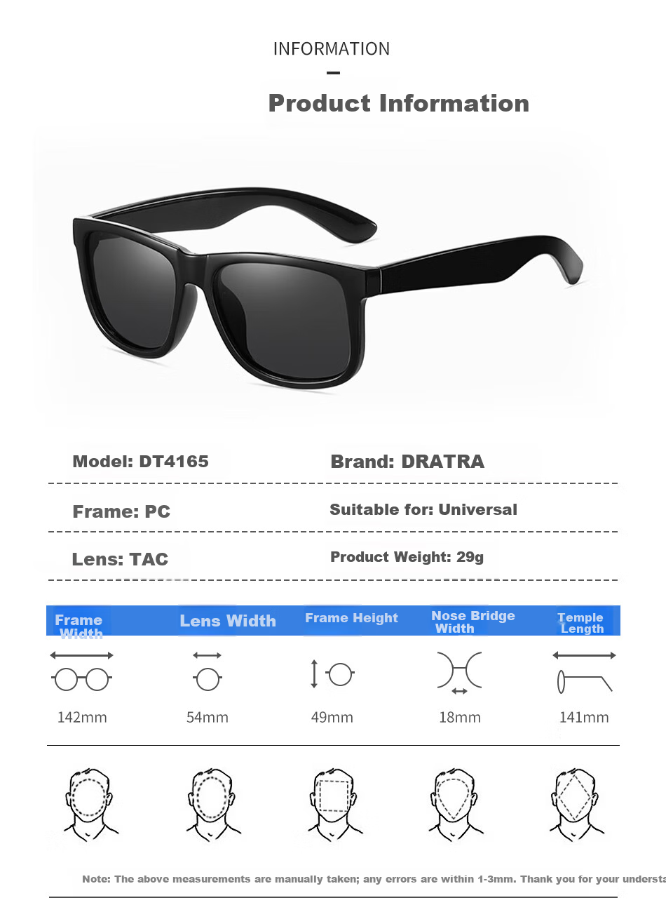 DRATRA Polarized Sunglasses Unisex Large Frame UV Protection Fishing Outdoor Sports Fashion Trendy Sunglasses 3