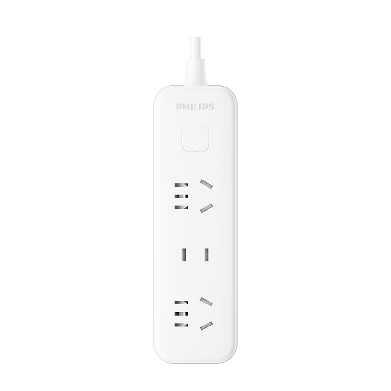 PHILIPS Mini Power Strip, Short Cord Socket, 0.8 Meters, Master Control, 3-Outlet Combination, Two-Hole Three-Pin Socket, Portable for Business Trips, Multi-Adapter Power Strip, Extension Cord