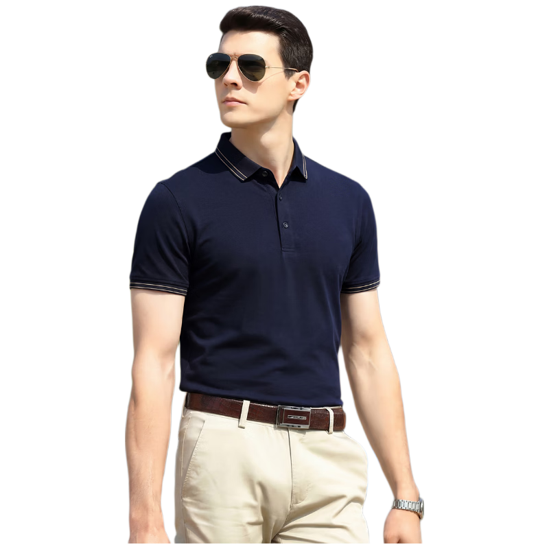 Andongniao [Mulberry Silk & Breathable Cotton] Luxury Business Summer Solid Color Short-Sleeve Polo Shirt, Men's Classic Versatile Collared T-Shirt