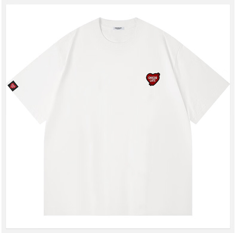 :CHOCOOLATE IT American Casual Cotton Short Sleeve T-Shirt Unisex Couple Summer New Pearl White L 1