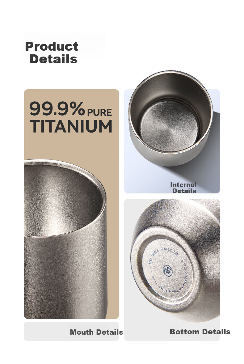 SIMELO Pure Titanium Coffee Cup Unisex Beer Mug Owner's Cup Latte Cup Tea Cup Outdoor Office Home Desktop Water Cup 10