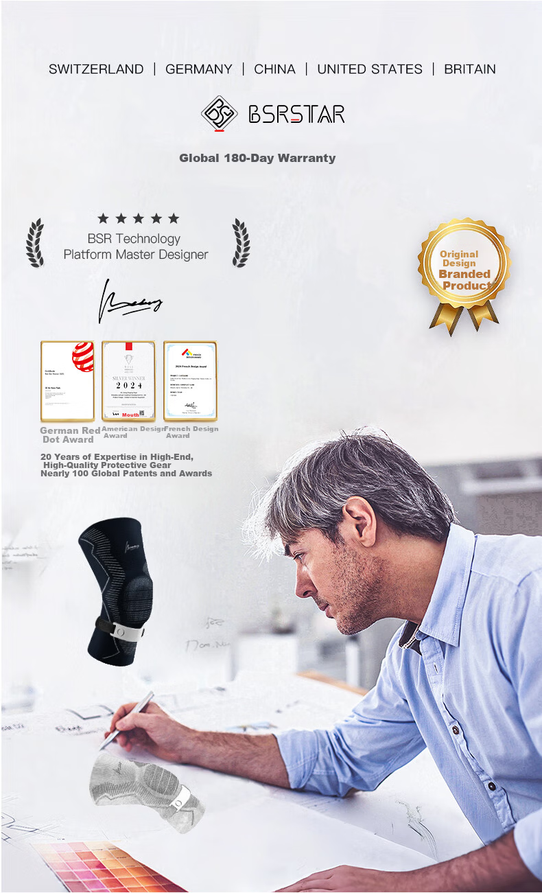 Baisrui 7D Professional Knee Brace Men’s Sports Knee Support Meniscus Basketball Running Injury Joint Ligament Knee Protector 3