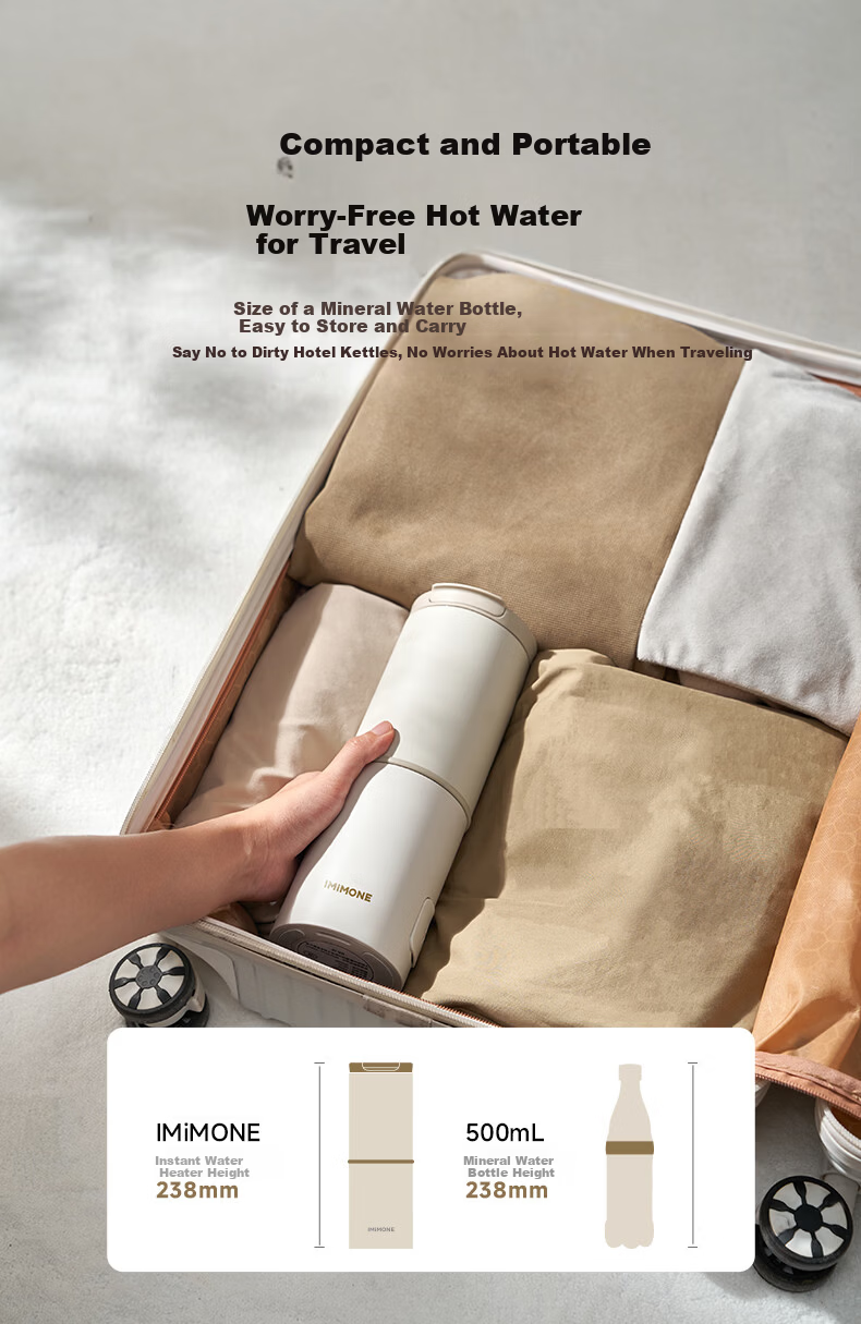 IMiMONE Portable Instant Hot Water Dispenser with Bottom-Load Bottled Water, Dorm Travel No-Installation Foldable Electric Kettle, Small Insulated Cup, Milk Preparation Desktop Water Heater, Home Fast 5