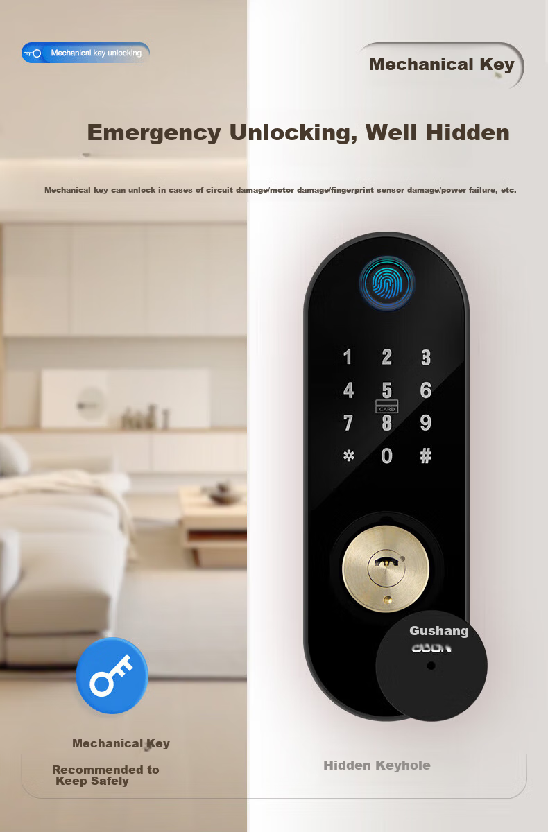 GS GSON Vintage Door Smart Lock Bull Head Lock Anti-theft Door Fingerprint Lock Rental House Rural Large Iron Door Access Control Integrated Password Lock 6