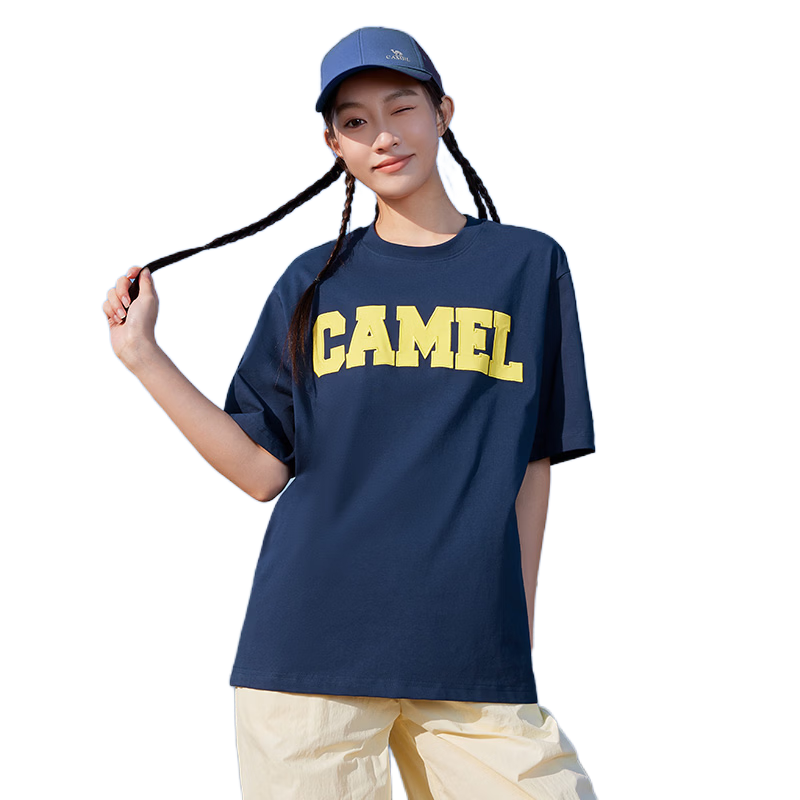 CAMEL Short-Sleeve T-Shirt for Men And Women, Summer New Style Letter Print Trendy Loose Casual Cotton-Feel Top
