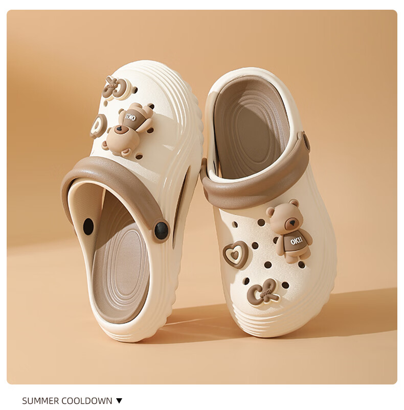 Cartelo Crocodile Cartoon Clog Sandals for Women, Two-Way Wear Beach Slippers, Model 1734, Khaki, Size 36-37 9