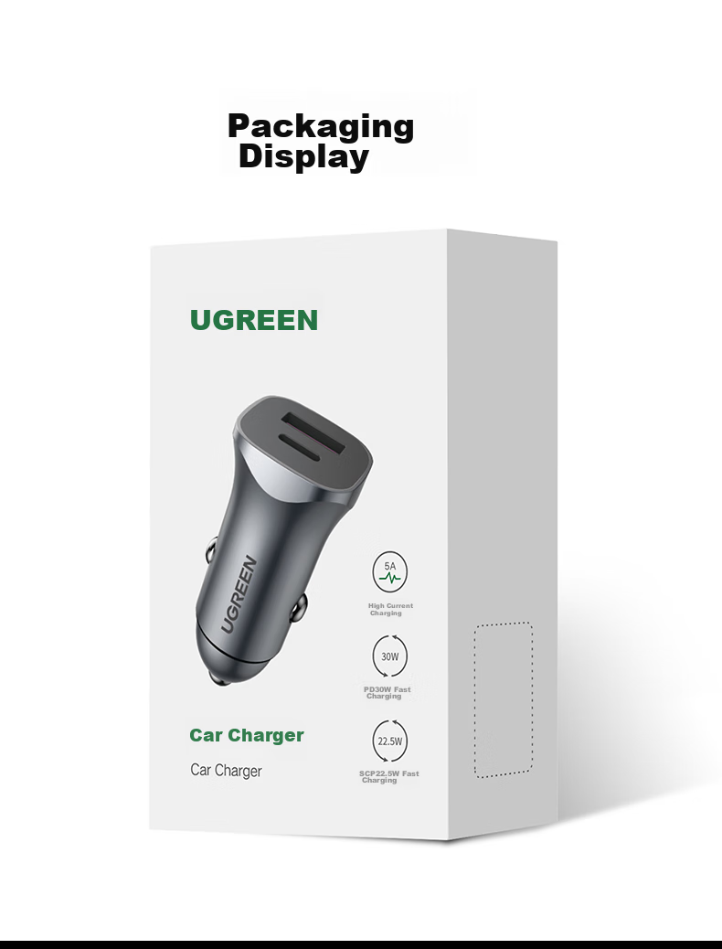 UGREEN Car Charger, Cigarette Lighter Adapter, Dual Car Charger with 50W PD Fast Charging Ports, Compatible with Apple 17, Huawei, Xiaomi 23