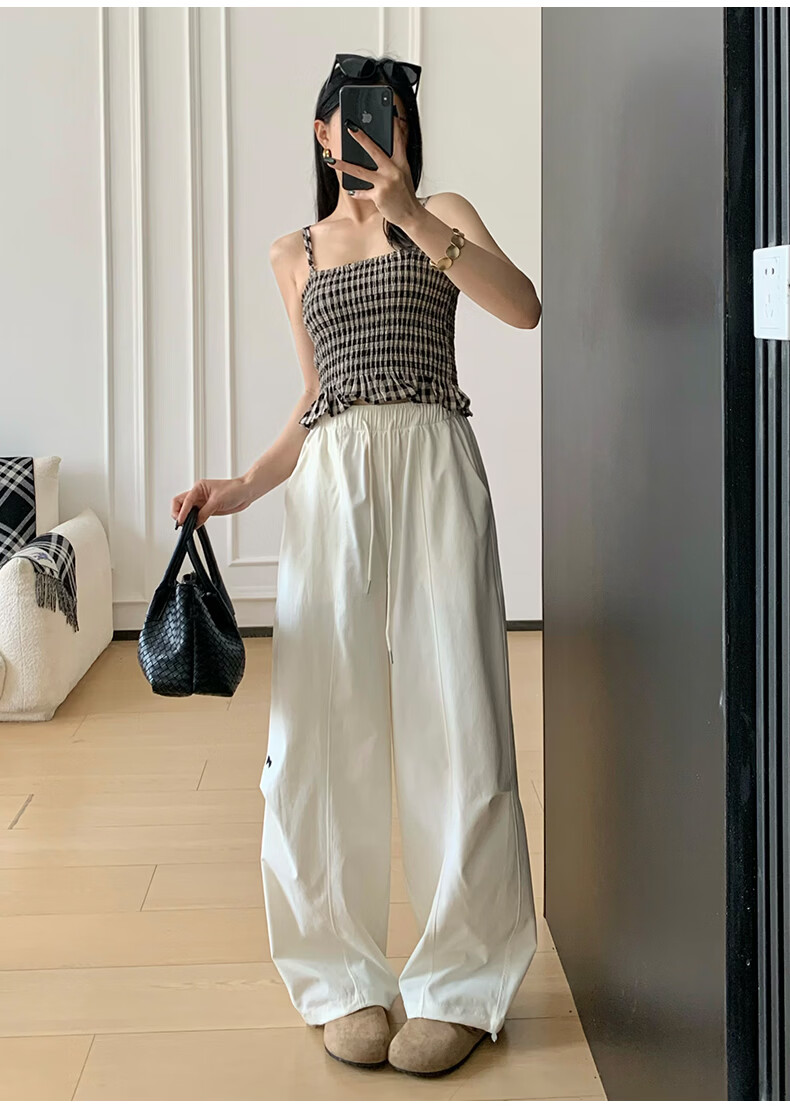 Langsha Women's Wide-Leg Pants Spring Summer Thin High-Waist Slim Cotton Feel Dual-Wear Quick-Dry Straight Loose Sports Casual Trousers 16