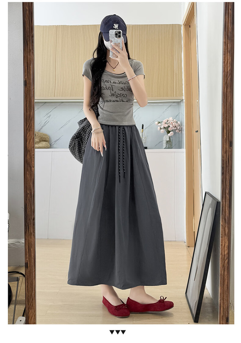 Langsha Women's Workwear Summer Skirt 2026 New High Waist Thin Plus Size A-Line Mid-Length Flowing Pumpkin Skirt 11