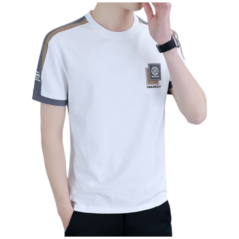 Pierre Cardin Men's Short Sleeve T-Shirt Summer Lightweight High-End Versatile Casual Crew Neck Breathable Top White M