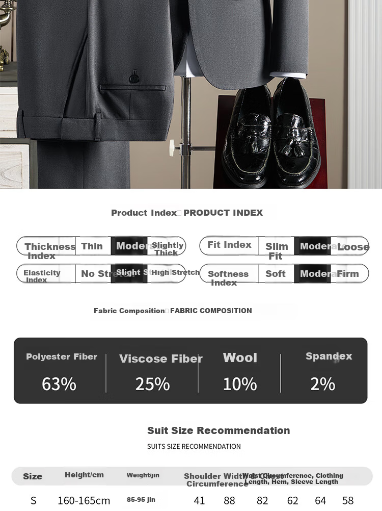 ROMON Men's Slim Fit Wool Suit Set with Blazer, Vest, and Trousers, Black, 3XL 1