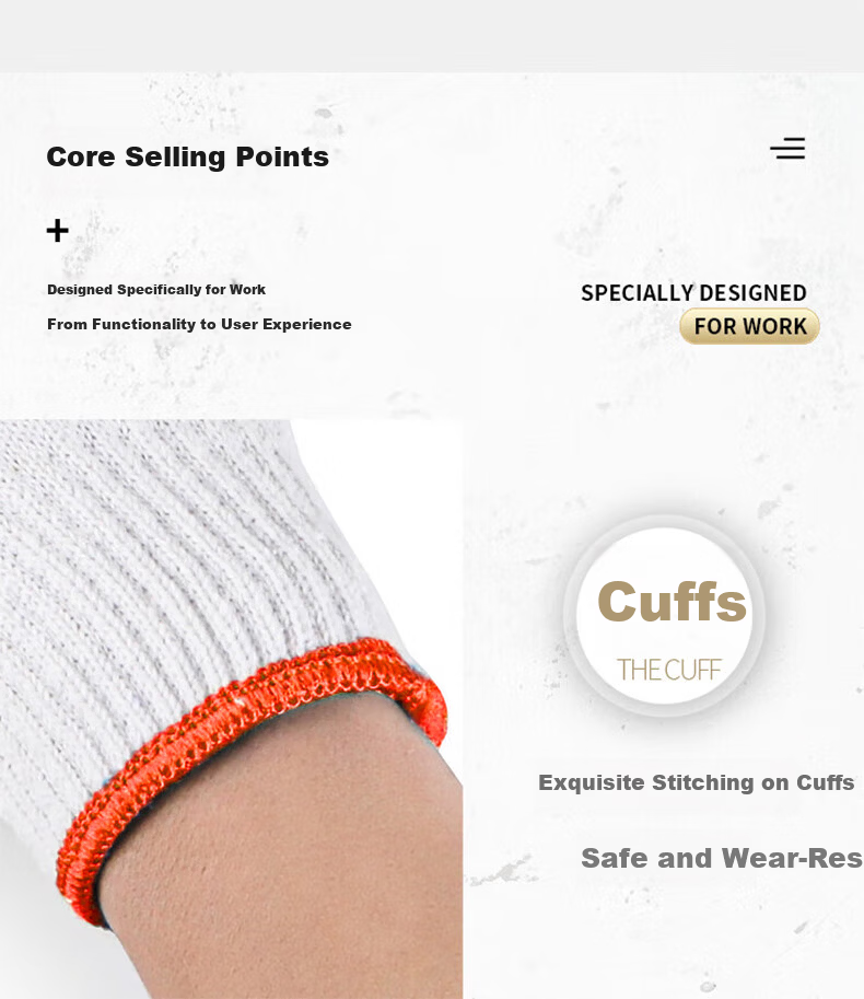 Qianjiadi Work Gloves Durable Thickened White Cotton Yarn Labor Gloves Orange Edge Anti-Slip Cotton Gloves 12 Pairs Bestseller 3