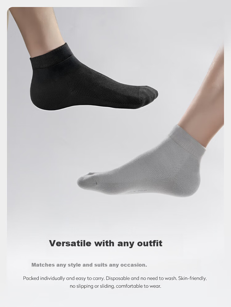 BANANA TRIP Disposable Men's Mid-Calf Socks [10A Antibacterial] Cotton Winter Daily Use Vacuum Compressed Gray 6 Pairs 18