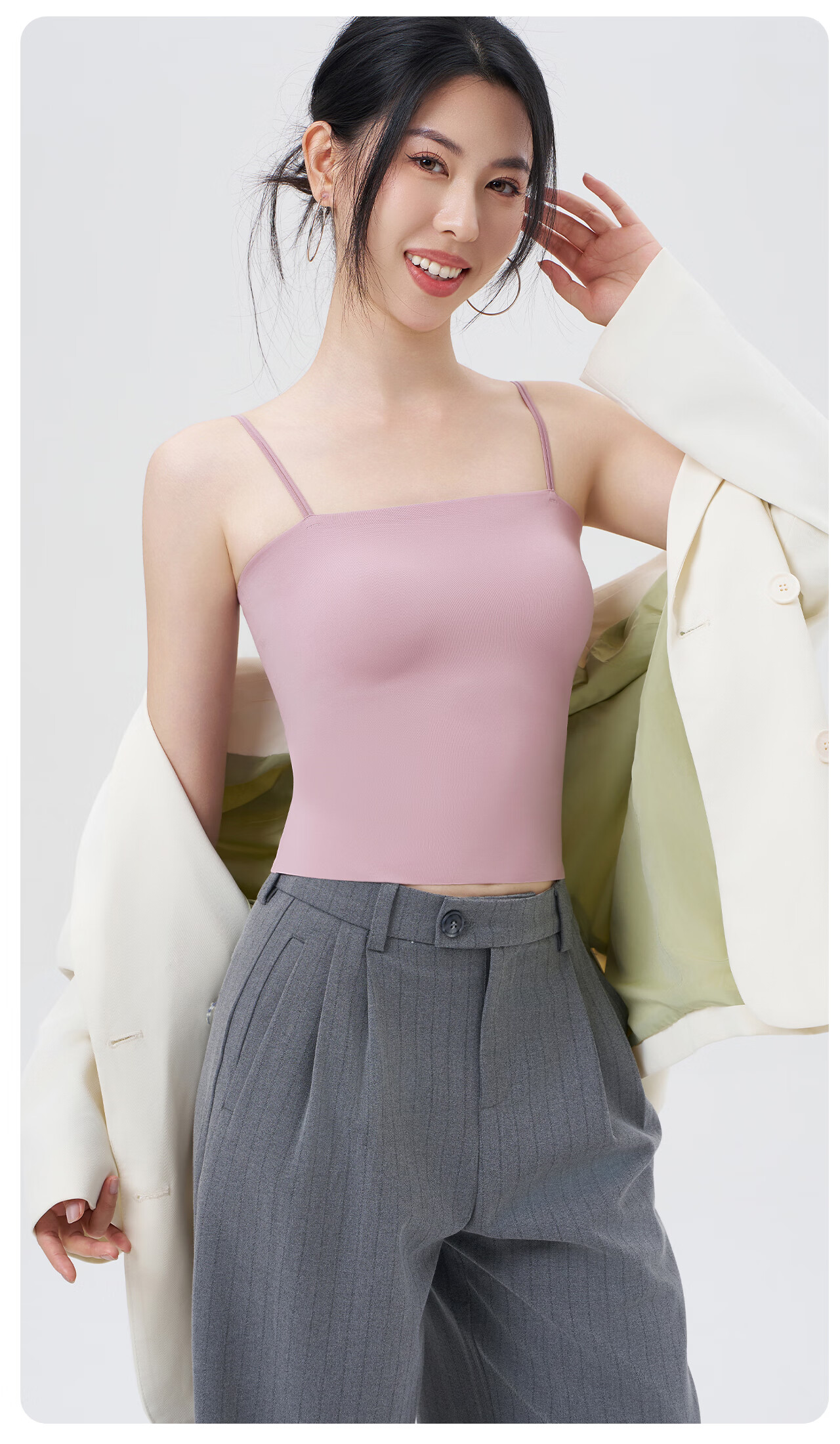 Miiow Ice Silk Camisole Pink Foundation Underwear Women Backless Seamless Invisible Skin Color Bra Integrated Anti-Exposure Tube Top Summer 21