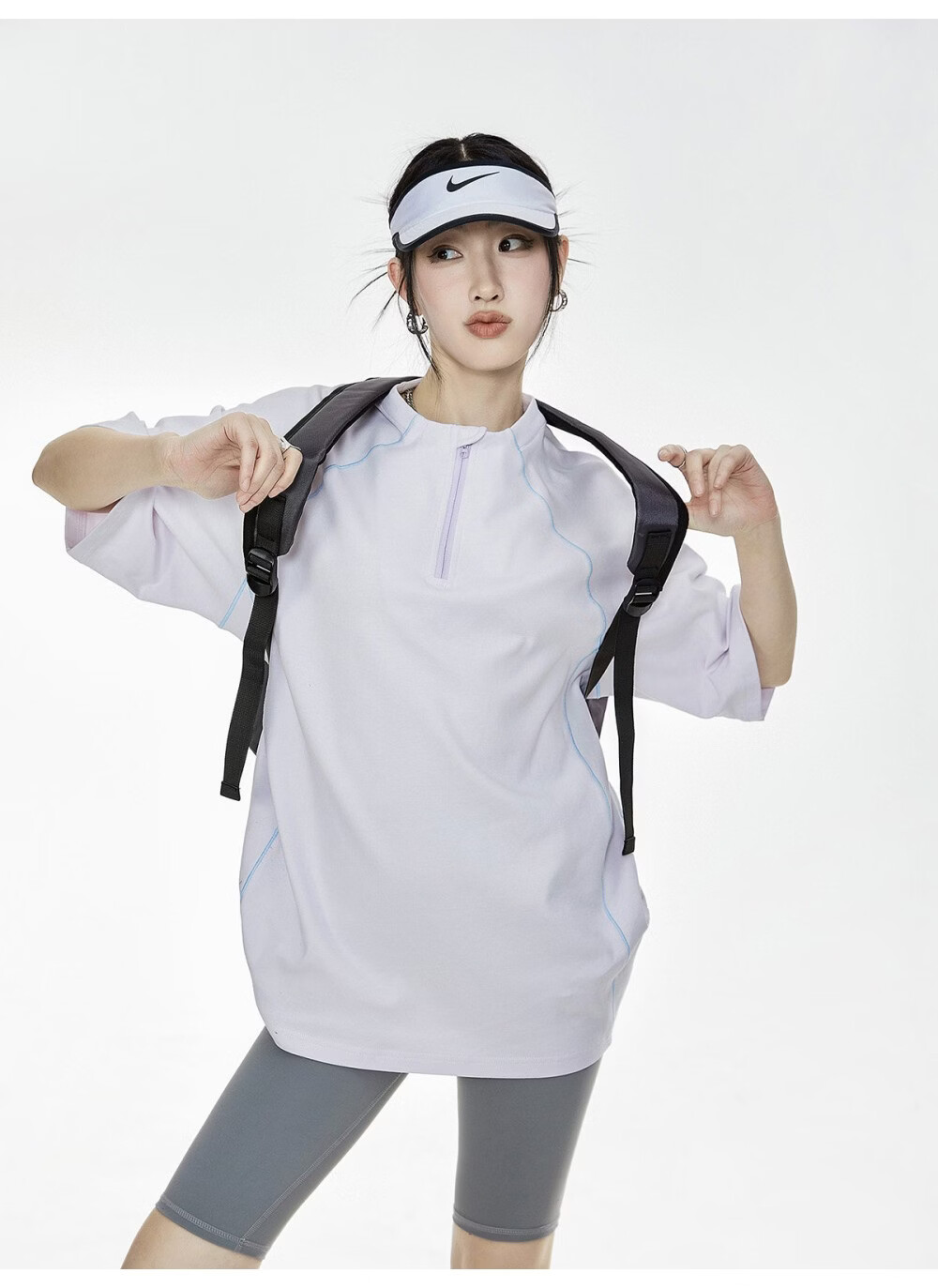 ICH MODE Women's American Style Outdoor Quick-Dry Cooling Short Sleeve T-Shirt Summer Loose Half Sleeve Zip Sports Top Advanced Gray S 28