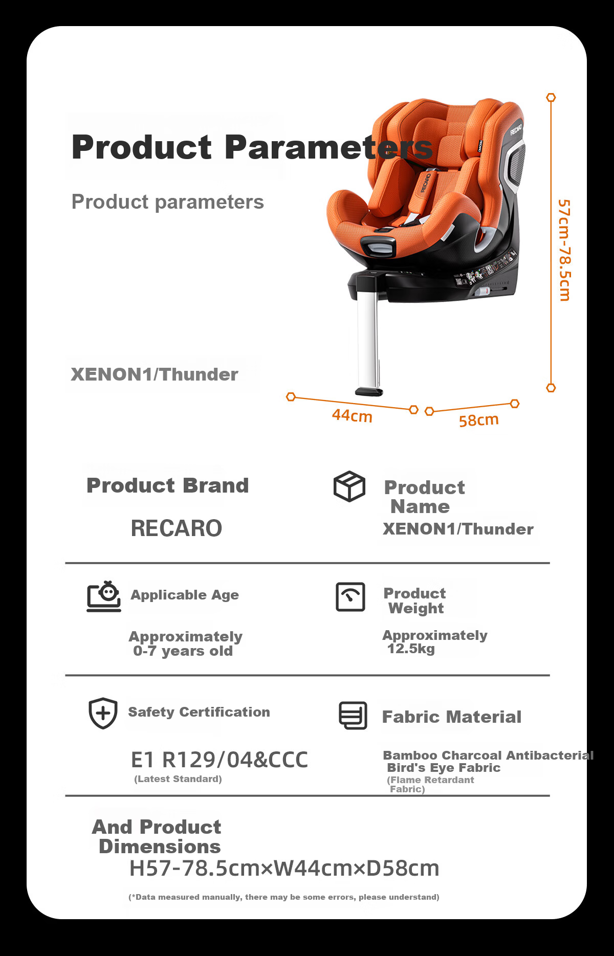 RECARO Child Safety Seat 0-4-7 Years Car Baby Chair i-Size Certified 360-Degree Rotation XENON1 Thunder 13