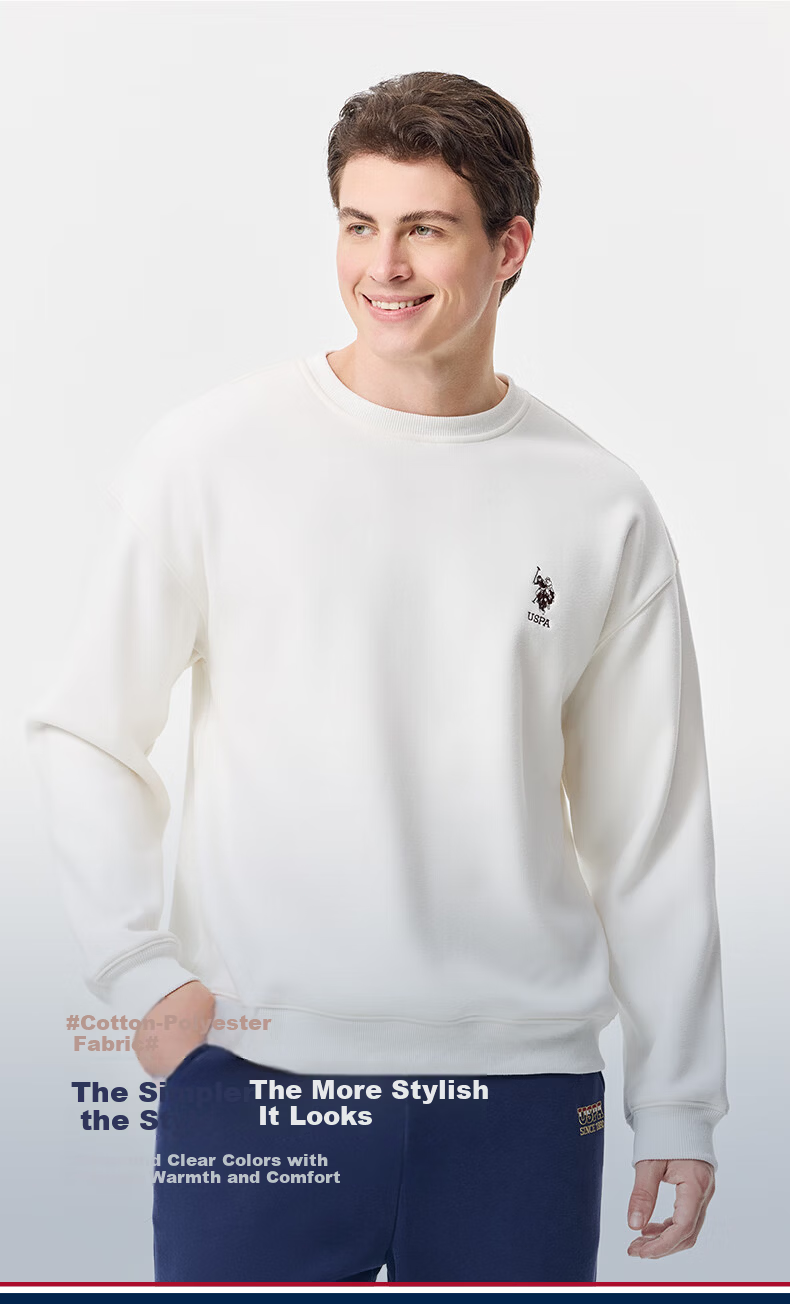 U.S. POLO ASSN. Men's Fleece-Lined Heavyweight Long Sleeve Sweatshirt Casual Loose Fit White XL 1