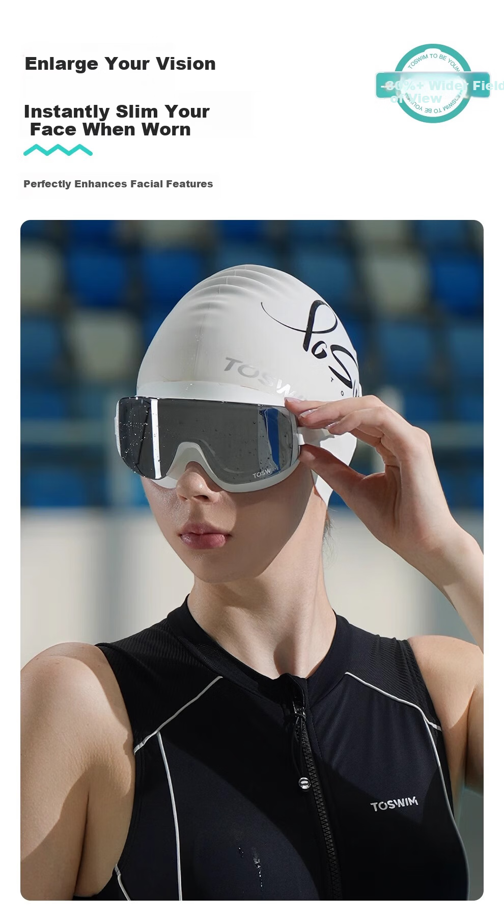 TOSWIM Large Frame Waterproof Anti-Fog Swimming Goggles Unisex HD Coated Professional Eyewear Abyss Glow Plano 8