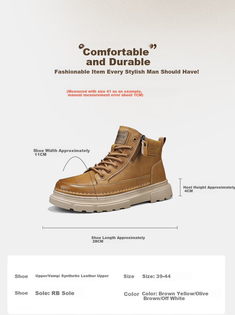 Eierkang Men's Cotton Shoes British Style Martin Boots Casual High-top Sneakers Retro Fashion Work Boots Trendy Thick-soled Shoes for Men 9